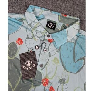 Raised by Coyotes Nopalitos Cactus Polo Shirt Mens Large Blue Green Golf NWT
